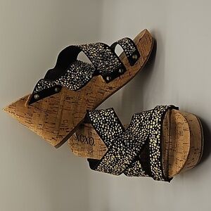 Cork Platform Slides Sandals Black with Silver & Gold mini studs sz 7